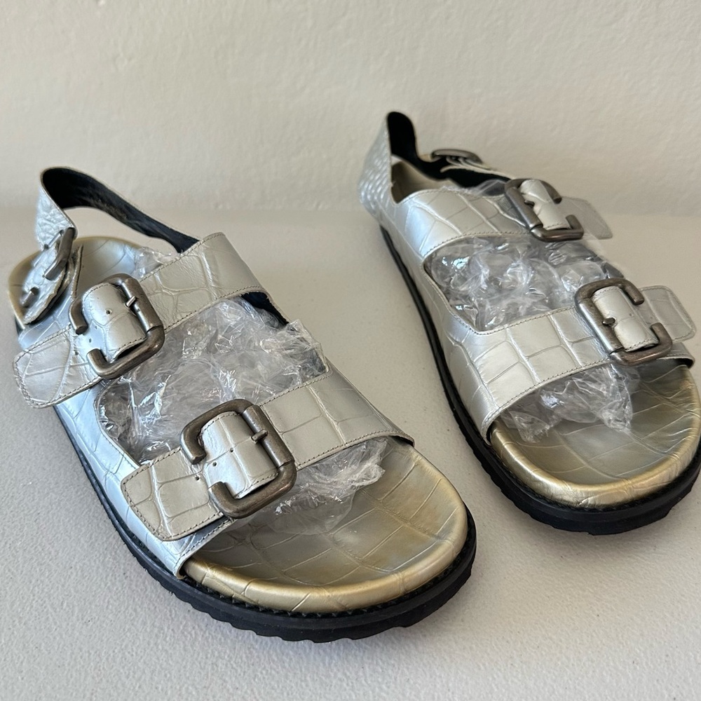 Freda Salvador Sandals Piper Croc Embossed Silver Leather Spain